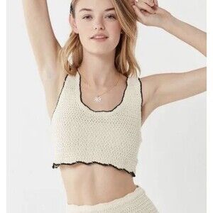 Urban Outfitters Women's Crop Top Macrame Crochet Knit Halter Ivory XS Festival